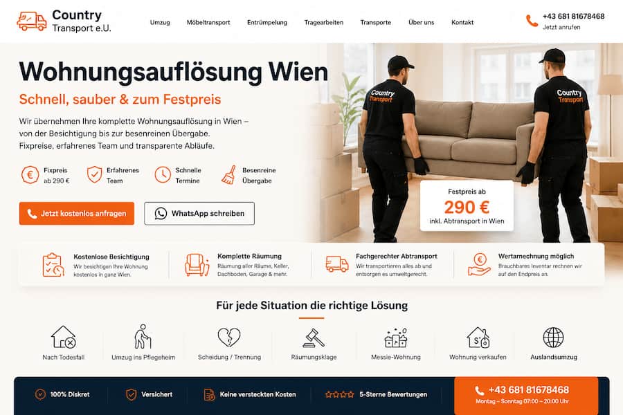 Wohnungsauflösung Wien zum Festpreis – Country Transport