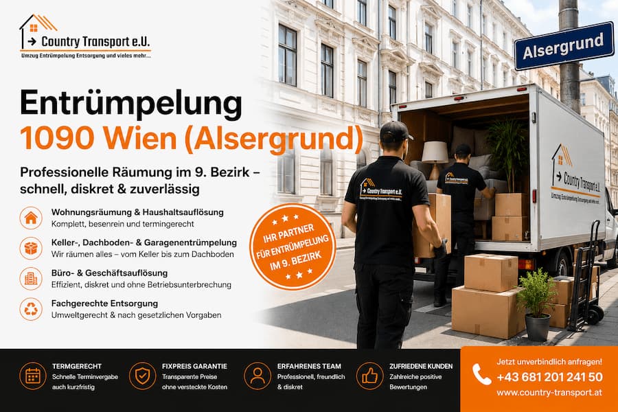 Entrümpelung 1090 Wien Alsergrund – professionelles Team von Country Transport bei einer Wohnungsräumung im 9. Bezirk Wien