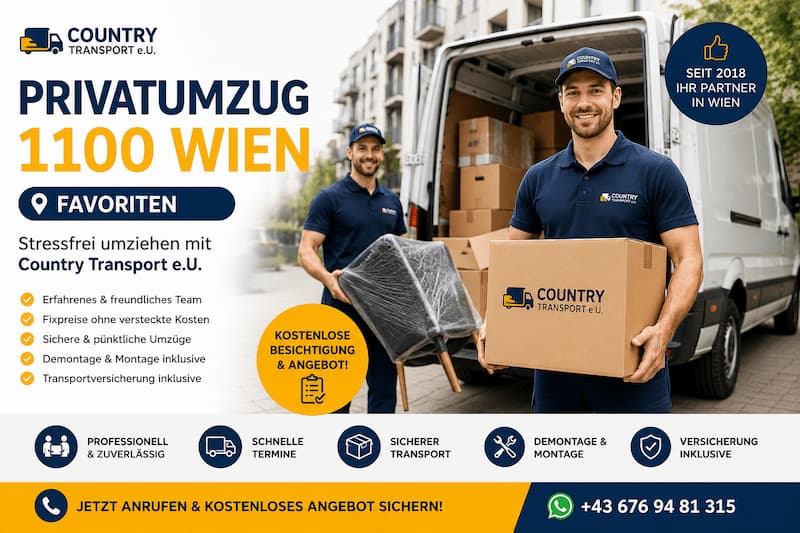 Privatumzug 1100 Wien Favoriten – professioneller Umzug mit Country Transport e.U.